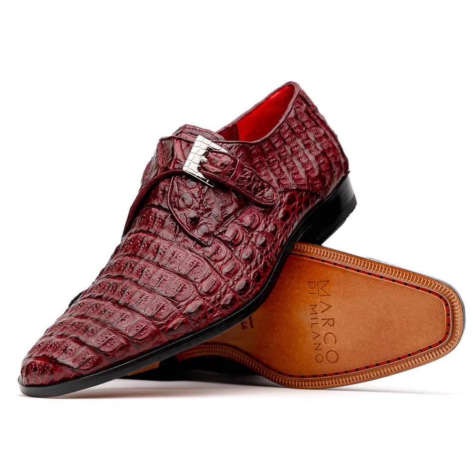 Marco Di Milano Rovigo Men's Shoes Wine Exotic Crocodile Skin Single Monk-strap Loafers - 6