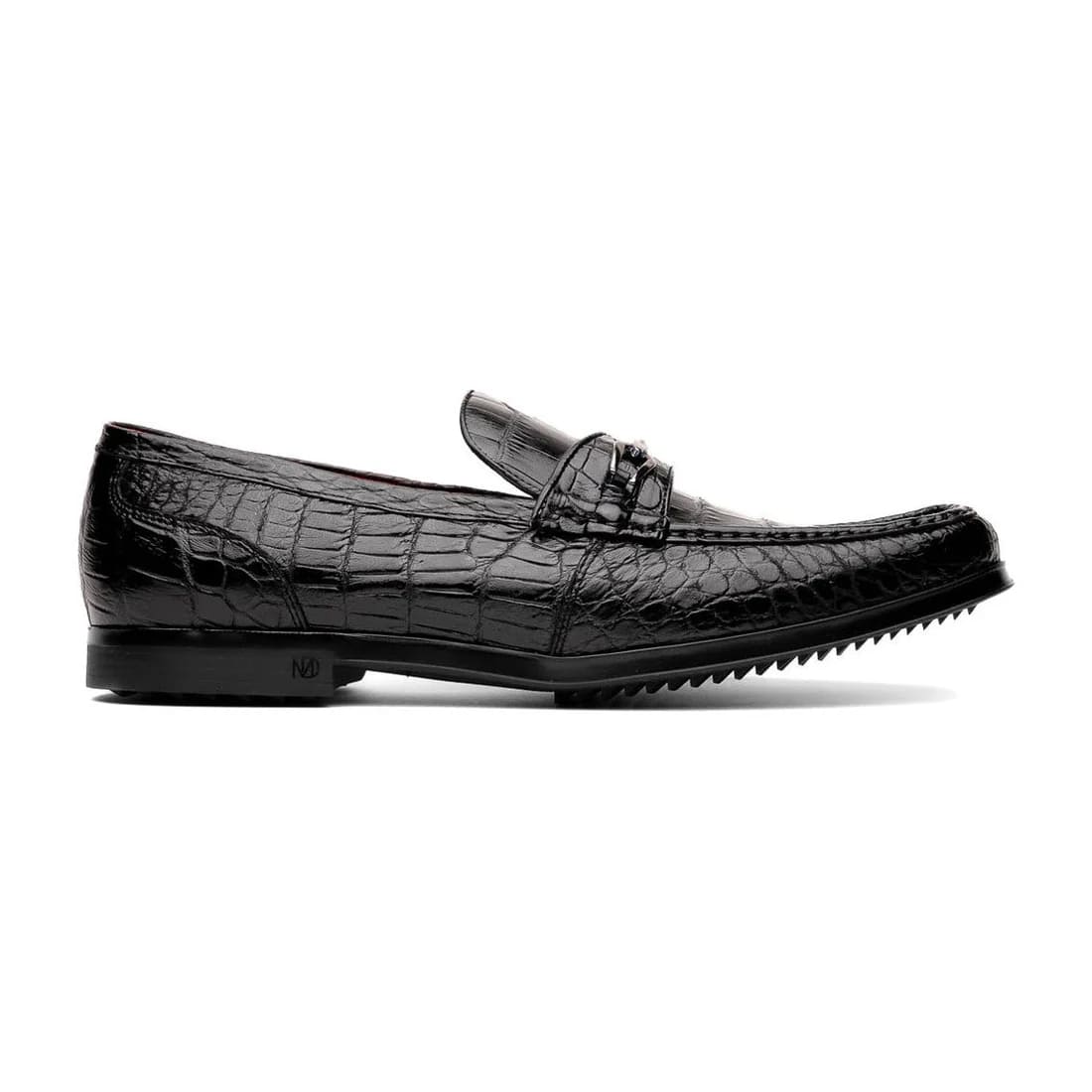 Marco Di Milano Hugo Men's Shoes Black Stylish Exotic Alligator Horsebit Loafers - 6