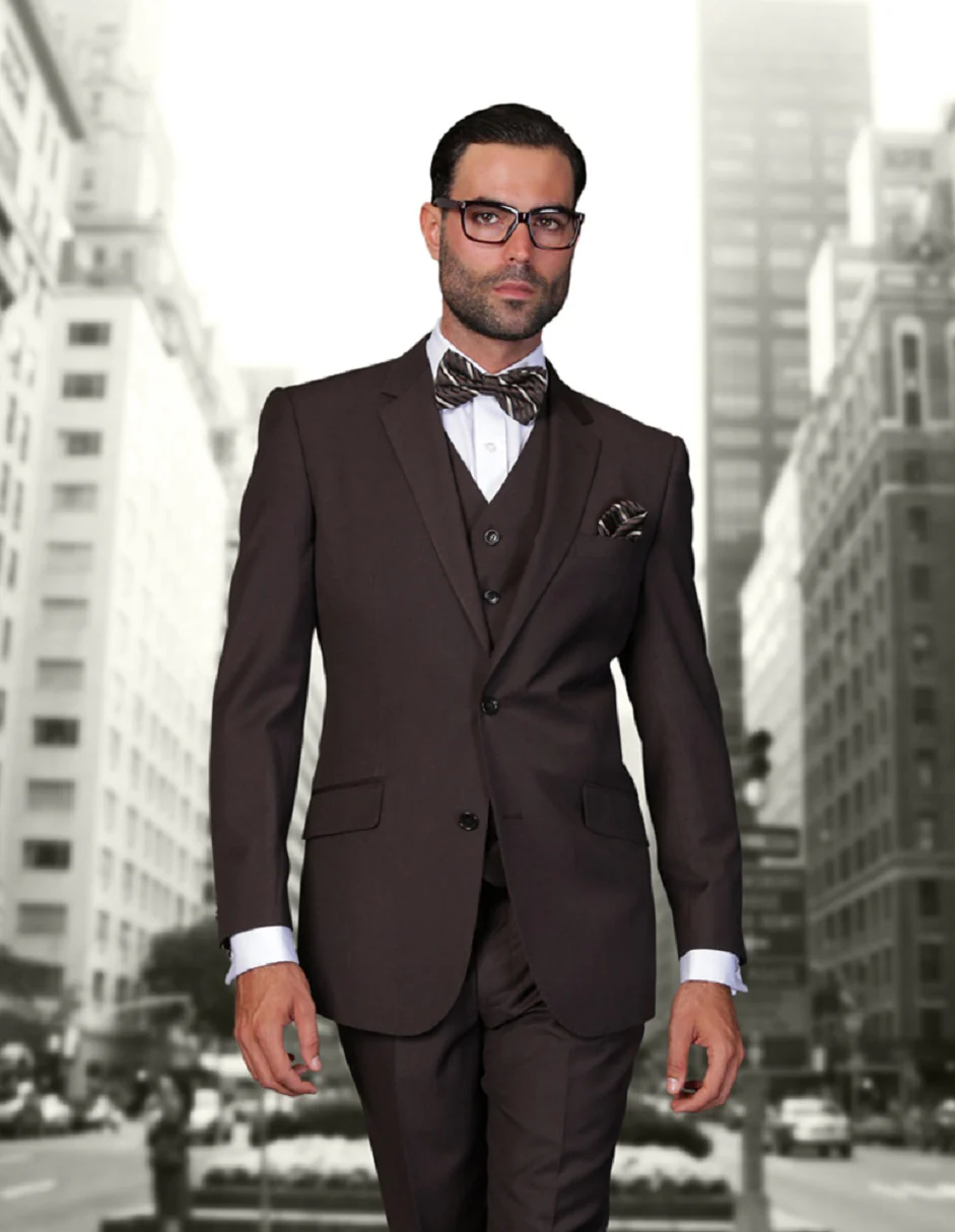 100 Percent Wool Suit - Mens  Classic Vested Wool Business Brown Suits