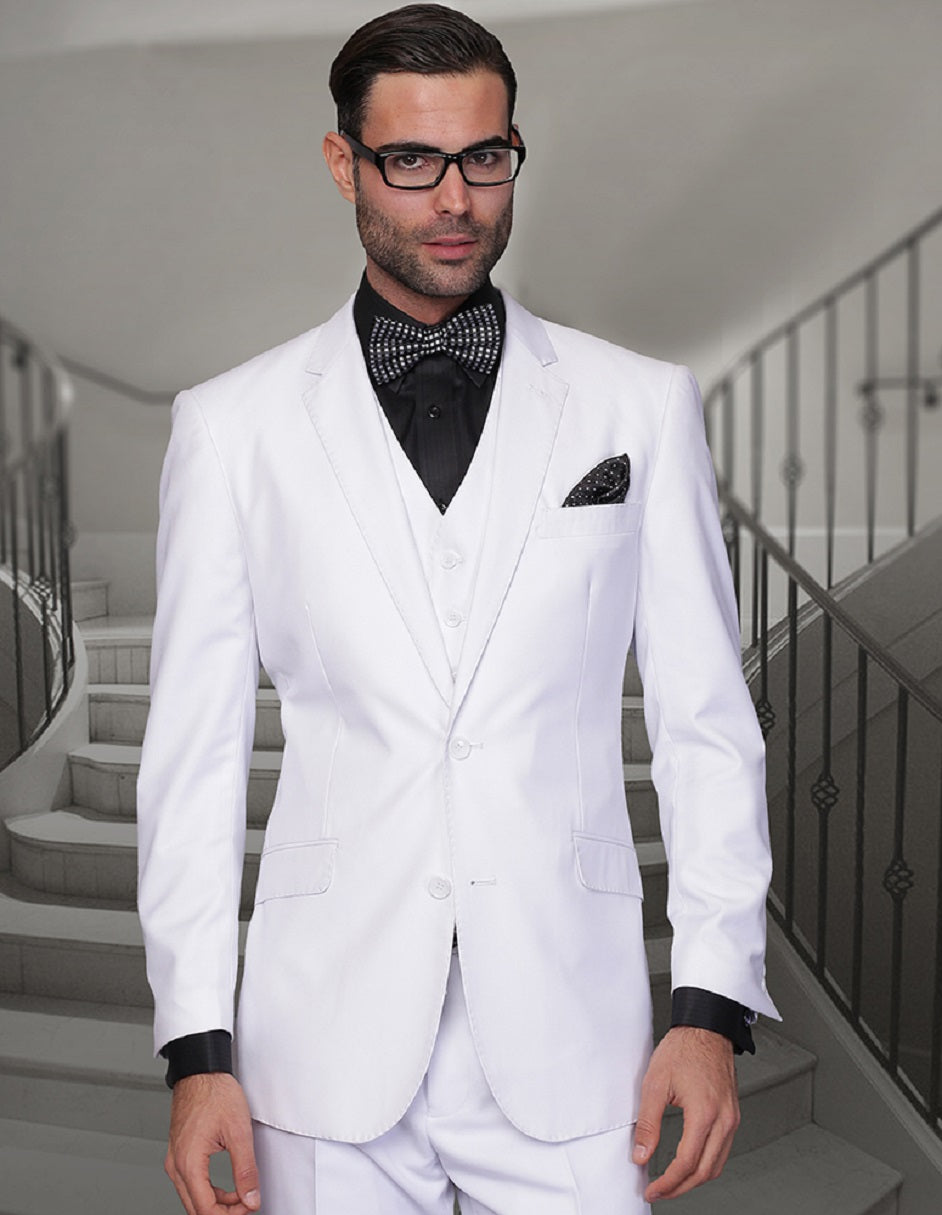 Mens 2 Button Modern Fit Vested Wool Suit in White - 38 Short
