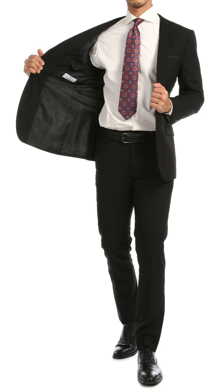 Windsor Black Slim Fit 2pc Suit - 38 Short Jacket+32 Waist Adjustable 28to34)(Height: 5 4 to5 7 )(Neck  15-16.5)S-M)