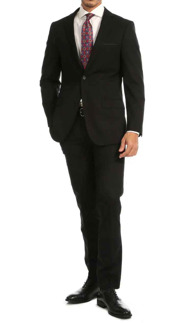 Windsor Black Slim Fit 2pc Suit - 38 Short Jacket+32 Waist Adjustable 28to34)(Height: 5 4 to5 7 )(Neck  15-16.5)S-M)