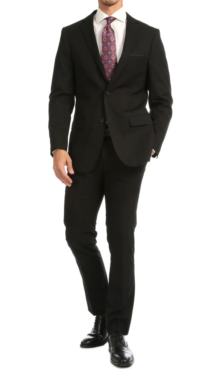 Windsor Black Slim Fit 2pc Suit - 38 Short Jacket+32 Waist Adjustable 28to34)(Height: 5 4 to5 7 )(Neck  15-16.5)S-M)