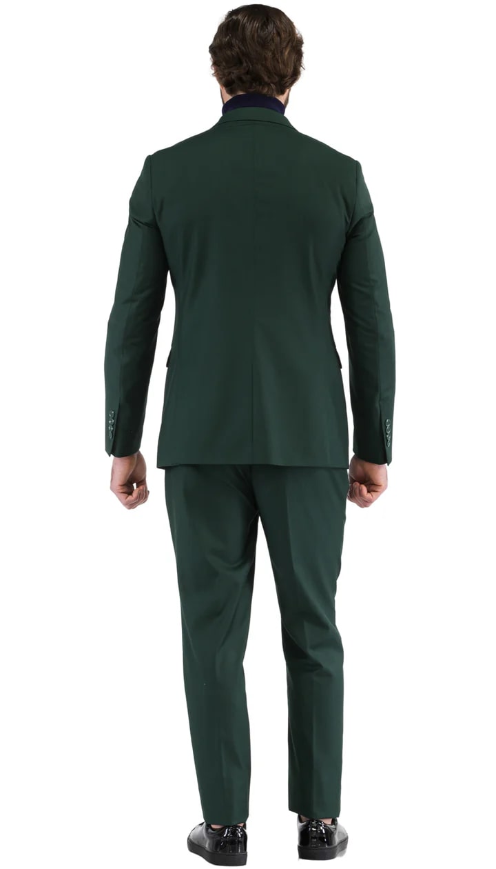 Oslo Hunter Green Slim Fit Notch Lapel 2 Piece Suit - 38 Short Jacket+32 Waist Adjustable 28to34)(Height: 5 4 to5 7 )(Neck  15-16.5)S-M)