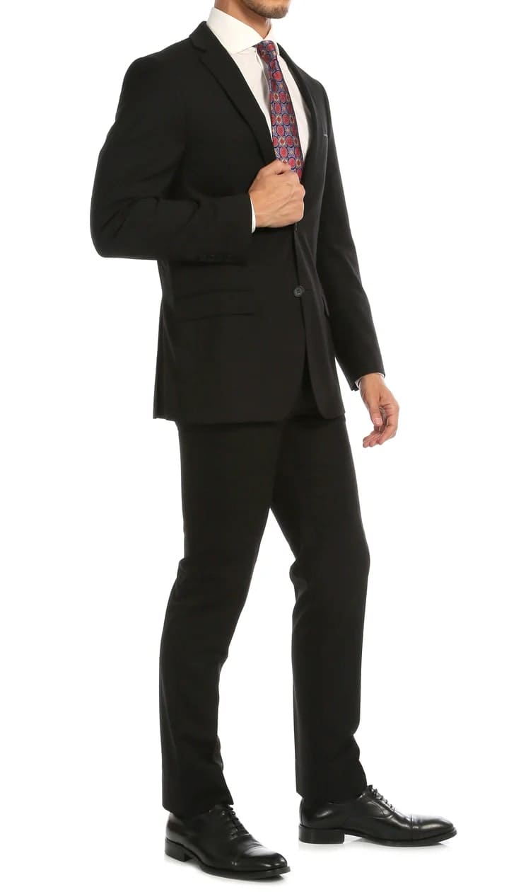Windsor Black Slim Fit 2pc Suit - 38 Short Jacket+32 Waist Adjustable 28to34)(Height: 5 4 to5 7 )(Neck  15-16.5)S-M)
