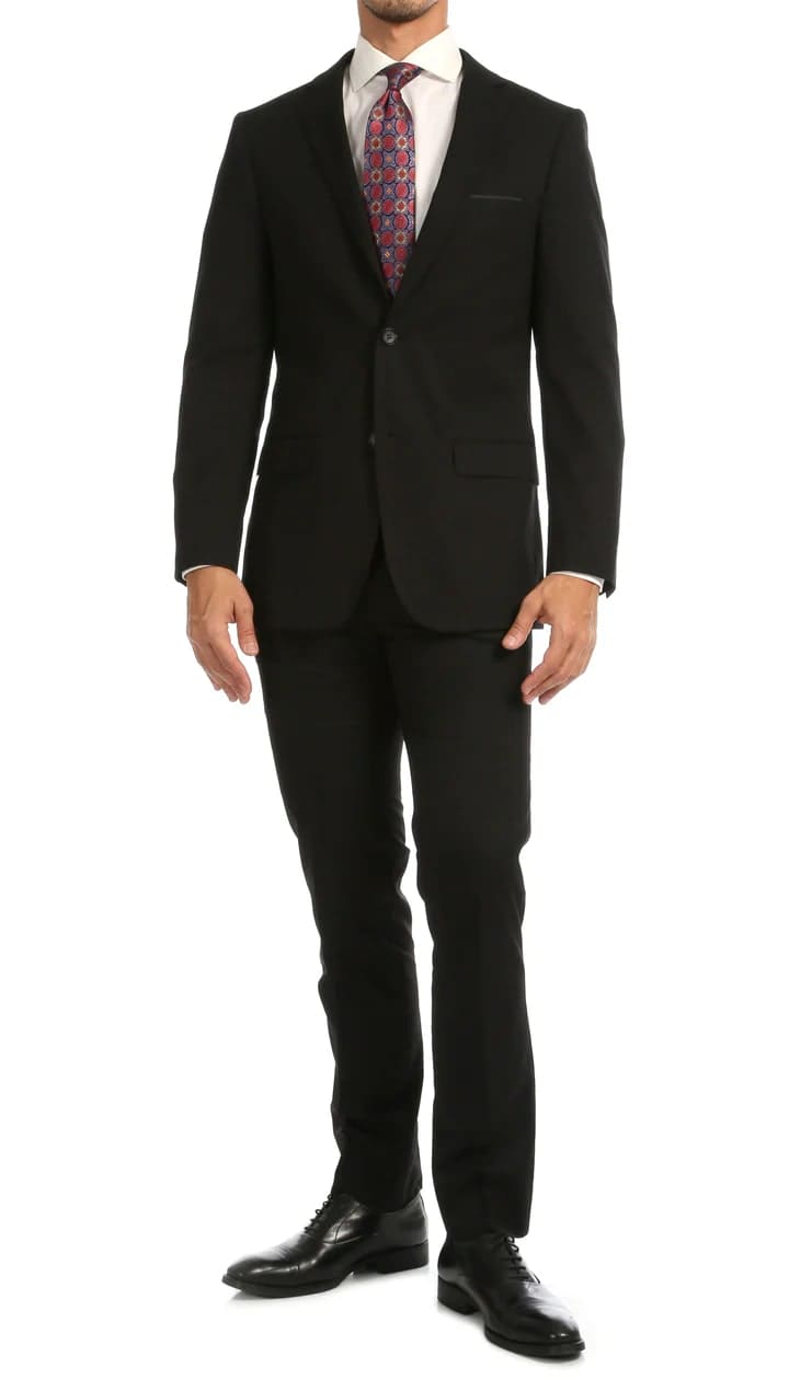 Windsor Black Slim Fit 2pc Suit - 38 Short Jacket+32 Waist Adjustable 28to34)(Height: 5 4 to5 7 )(Neck  15-16.5)S-M)