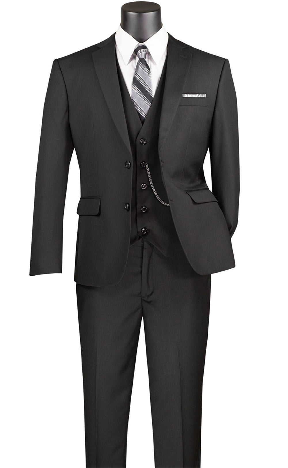 Black Slim Fit Men's Suit 3 Piece 2 Button in Black