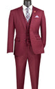 Slim Fit Business Men's Suit 3 Piece 2 Button in Burgundy