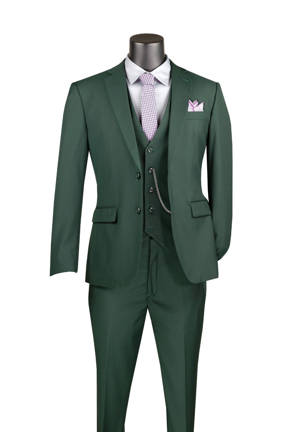 Slim Fit Business Men's Suit 3 Piece 2 Button in Hunter Green - Hunter Green