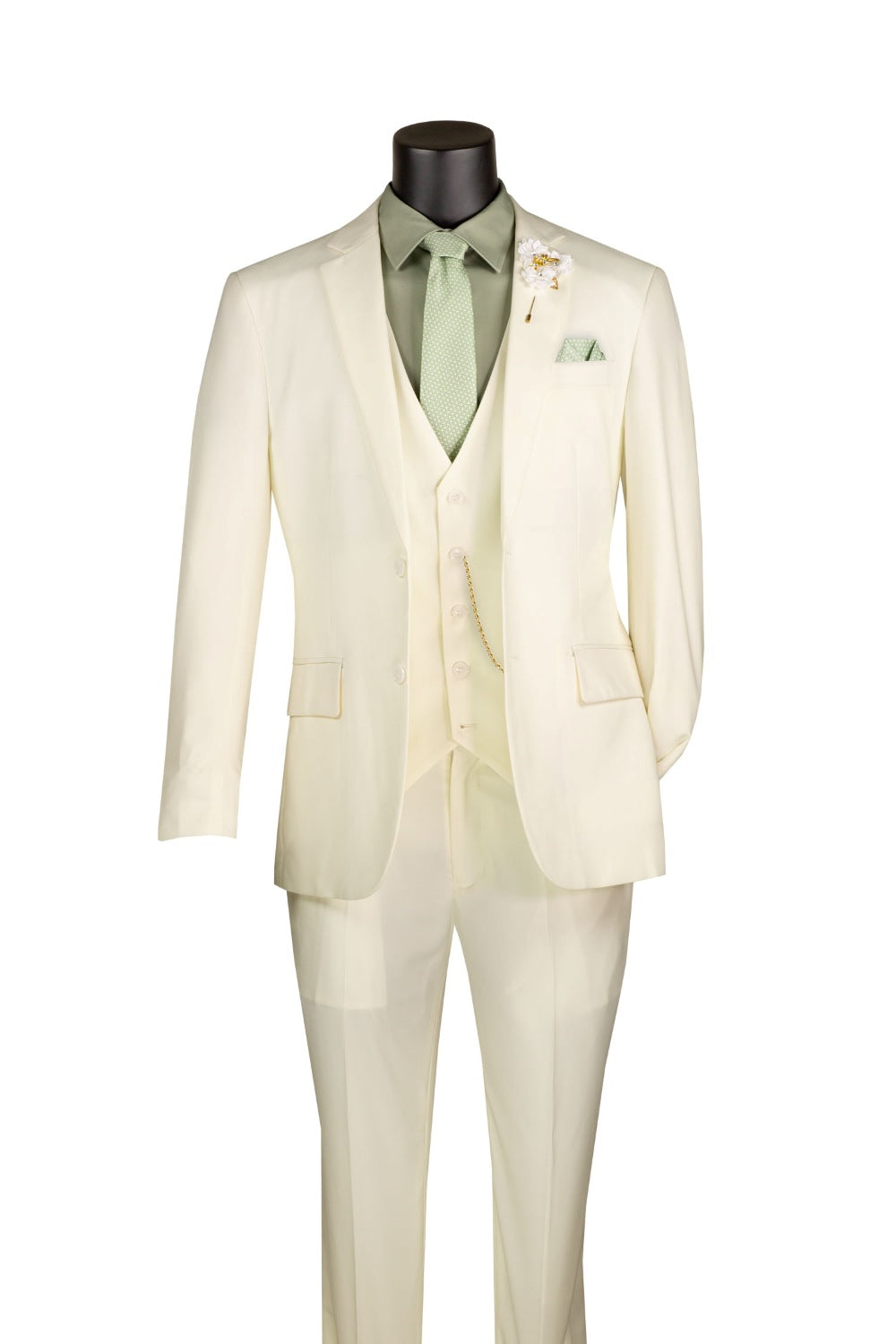 Ivory Slim Fit Business Men's Suit 3 Piece 2 Button in Ivory
