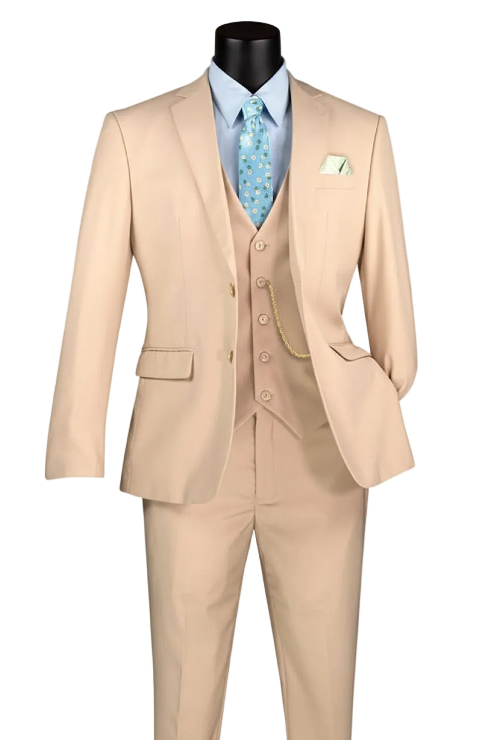 Beige Slim Fit Men's Suit 3 Piece 2 Button in Light Beige