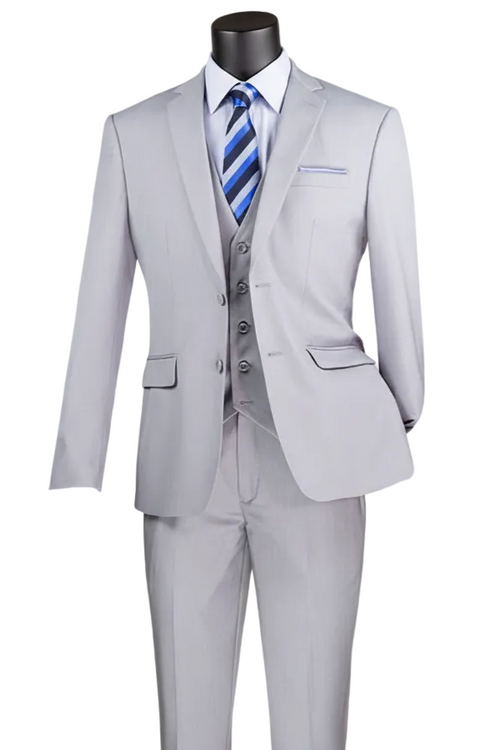 Light Gray Slim Fit Suit 3 Piece 2 Button in Light Gray