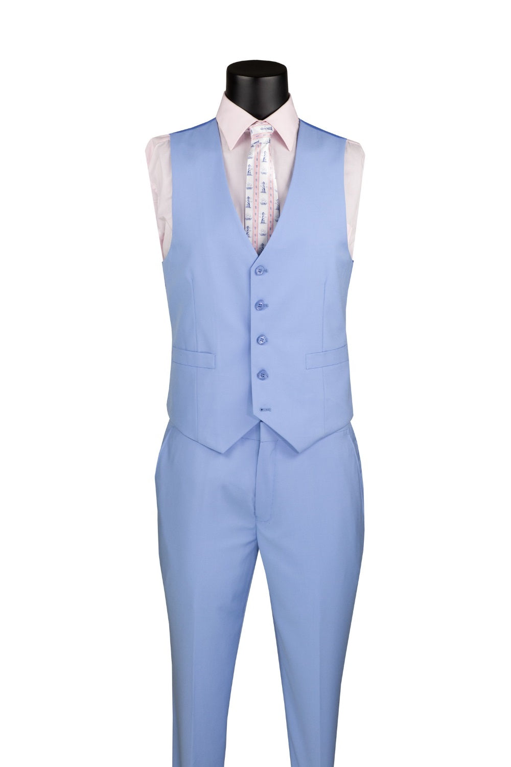 Slim Fit Business Men's Suit 3 Piece 2 Button in Light Blue - Light Blue