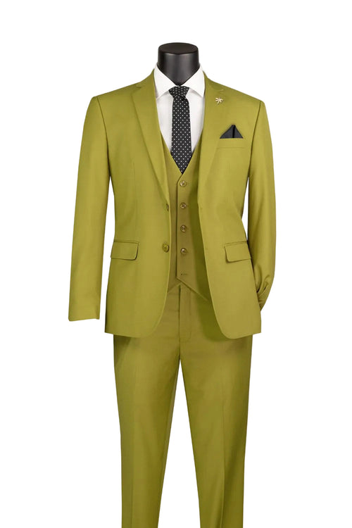 Moss Slim Fit Suit 3 Piece 2 Button in Moss