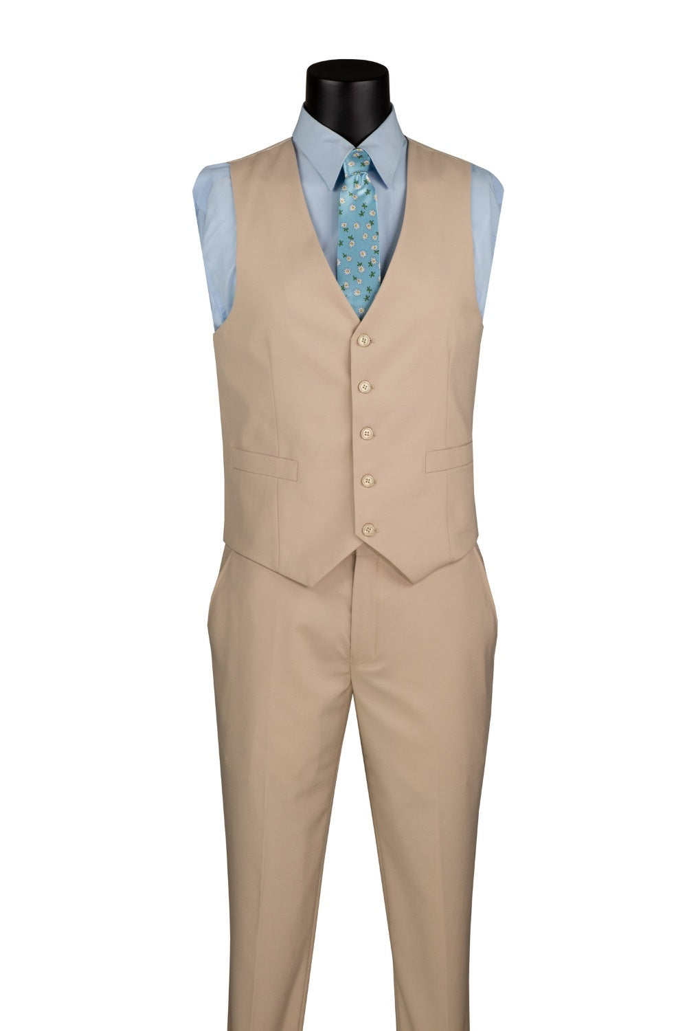 Slim Fit Business Men's Suit 3 Piece 2 Button in Stone - Stone