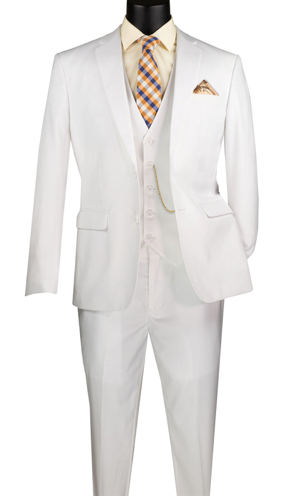 Slim Fit Men's Suit 3 Piece 2 Button in White - White