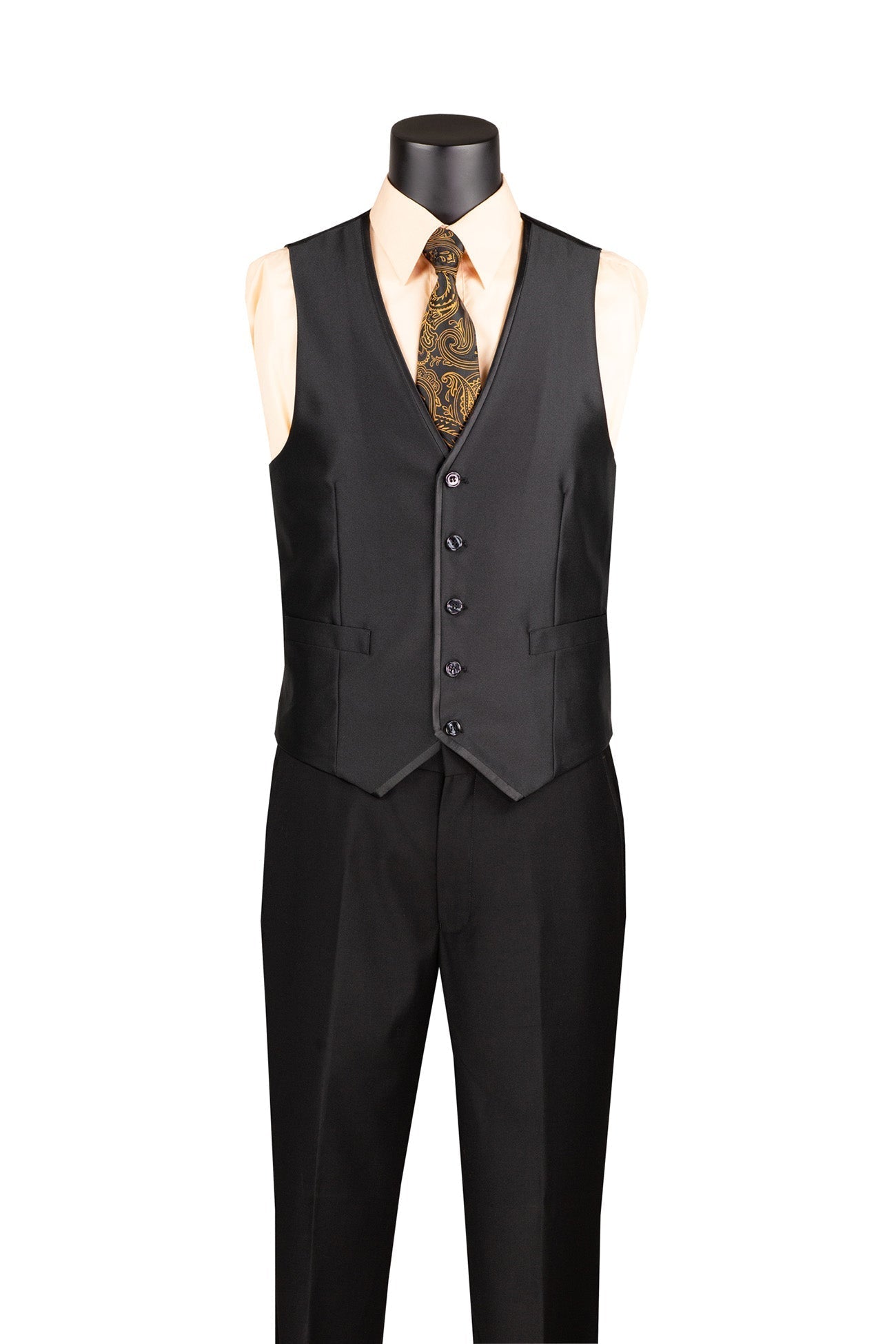 Slim Fit 3 Piece Satin Suit in Black - Black