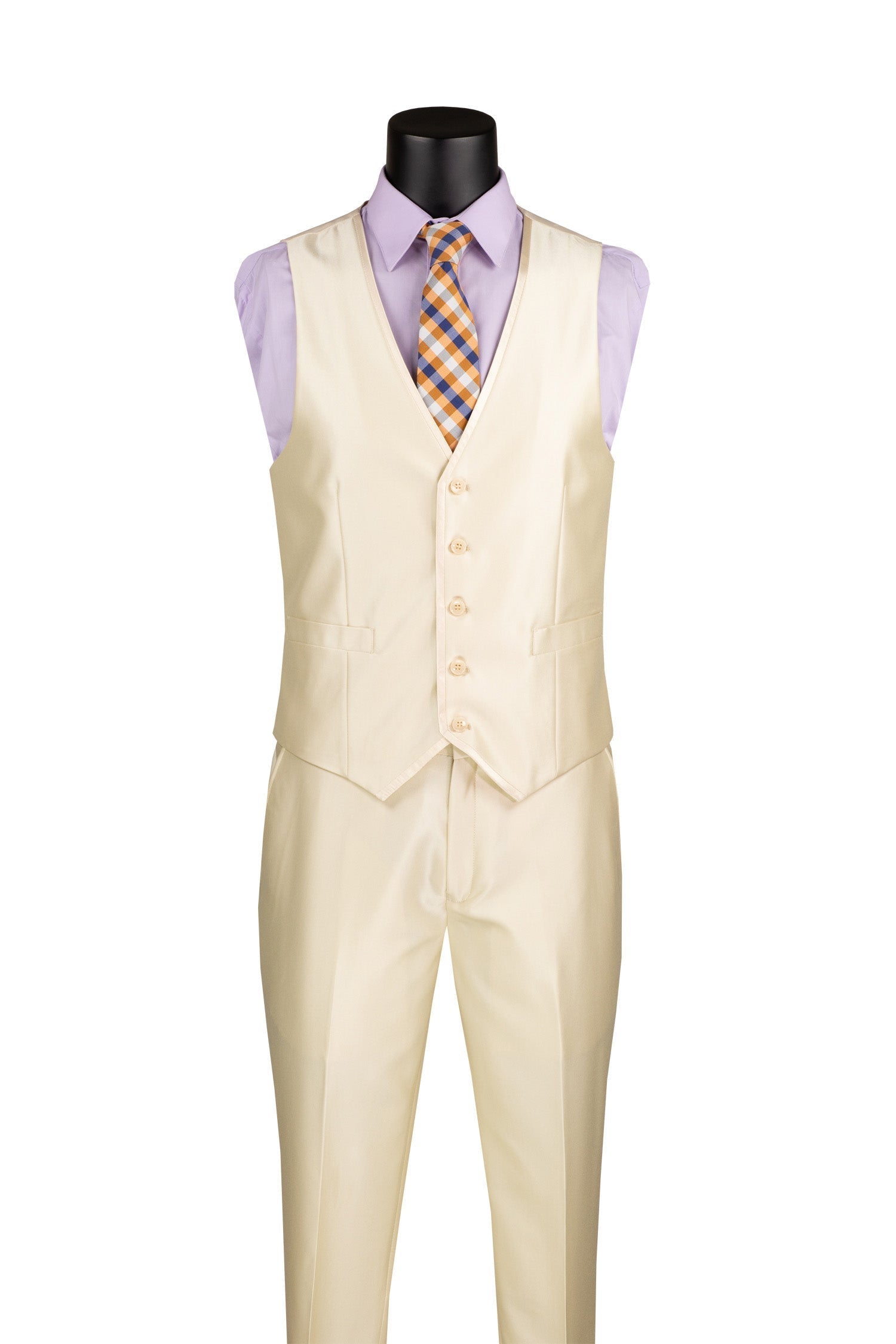 Slim Fit 3 Piece Satin Suit in Champagne Beige - Champagne Beige