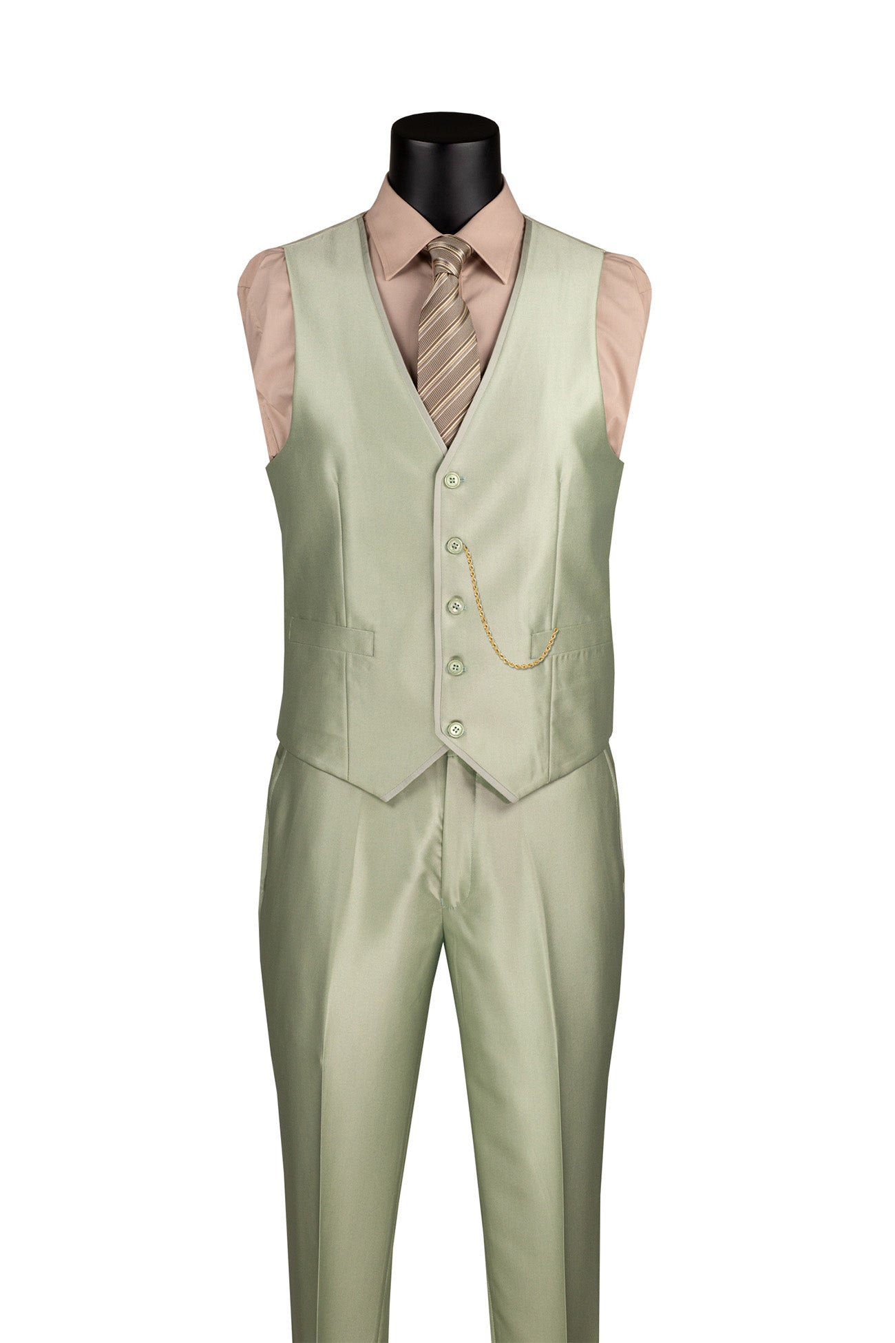 Slim Fit 3 Piece Satin Suit in Light Sage - Light Sage
