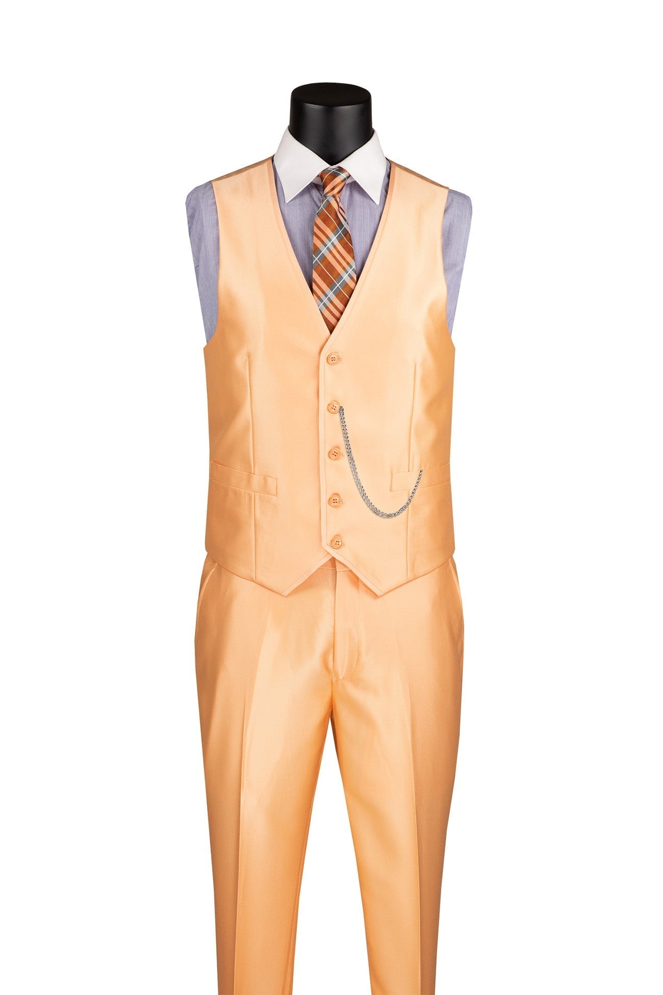 Slim Fit 3 Piece Satin Suit in Melon - Melon