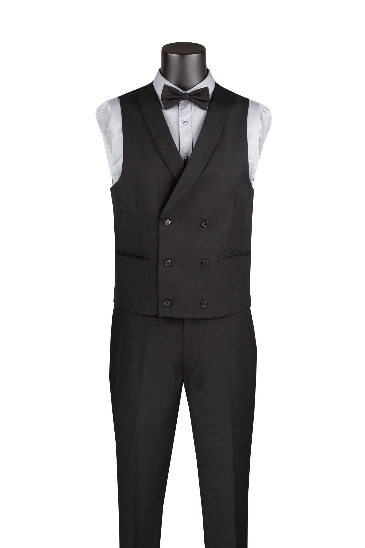 Slim Fit Tuxedo 3 Piece with Matching Bow Tie in Black - Black