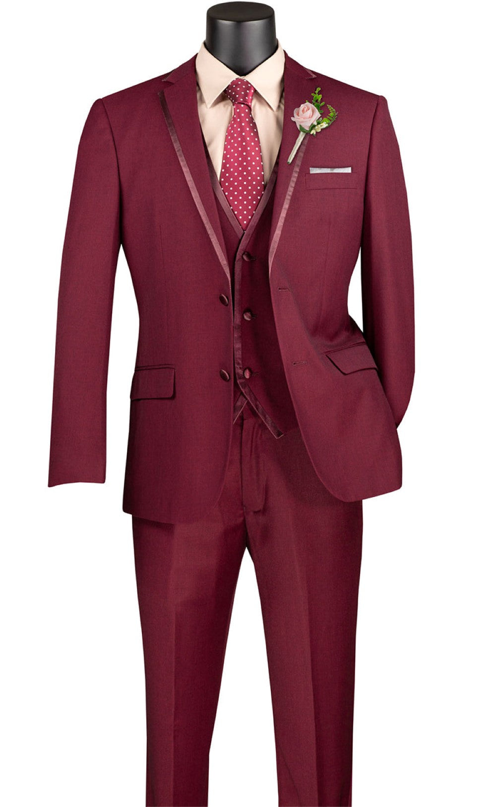Leonardo Collection - Slim Fit Tuxedo 2 Buttons 3 Piece Burgundy Suit - Burgundy