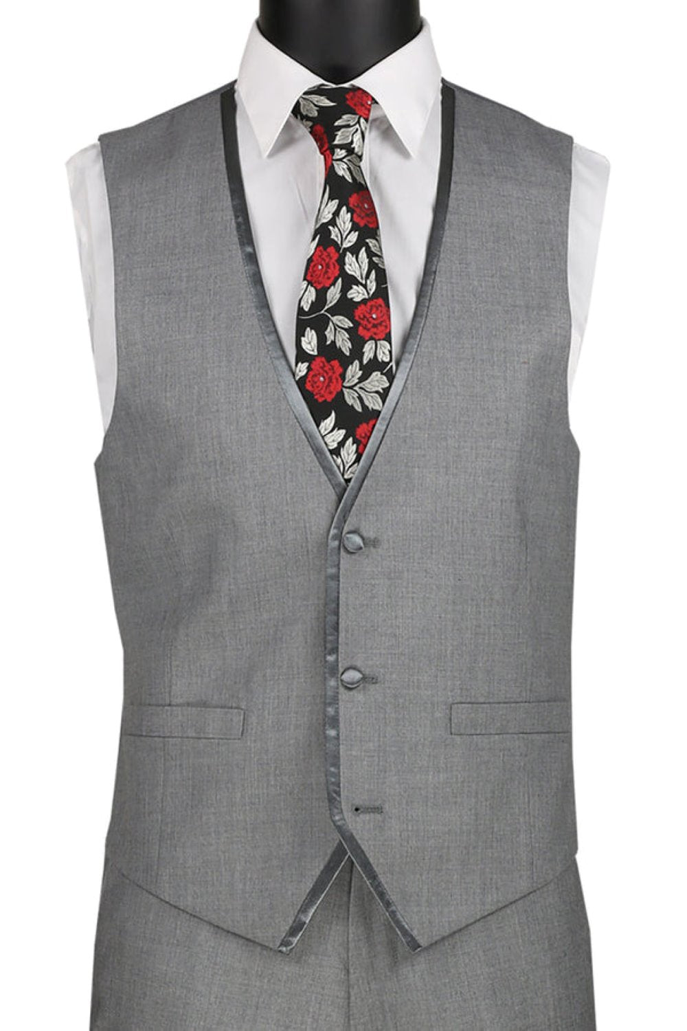Leonardo Collection - Slim Fit Tuxedo 2 Button 3 Piece Suit Light Gray - Light Gray