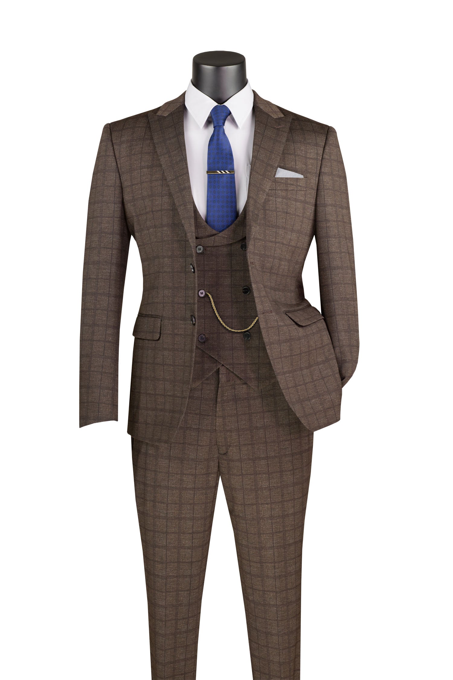 Slim Fit 3 Piece Stretch Fabric Suit in Brown - Brown