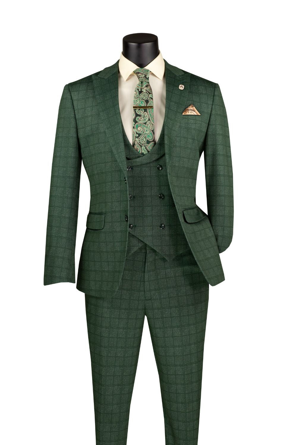 Slim Fit 3 Piece Stretch Fabric Suit in Green - Green