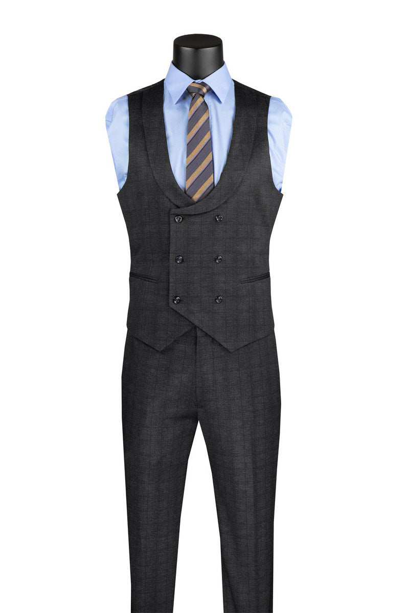 Slim Fit 3 Piece Stretch Fabric Suit in Black - Black