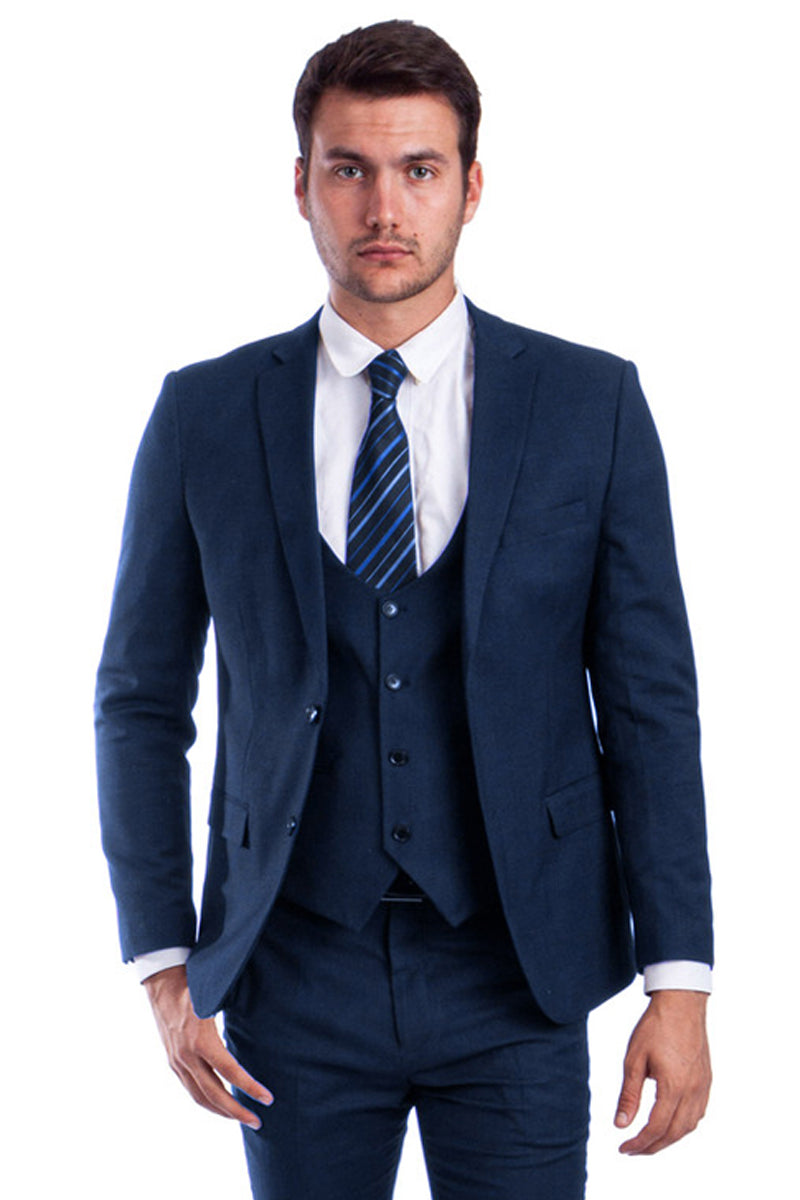 "Blue Skinny Fit Men's Suit with Two-Button Vest" - 34 Short