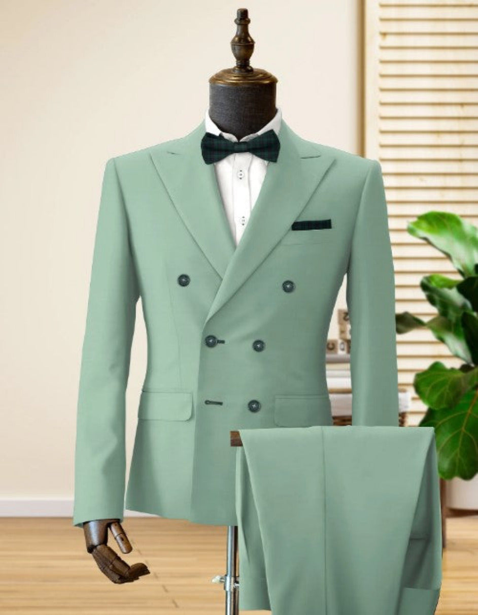 Mens Sage Green Double Breasted Suit - 34 Short or Extra Small
