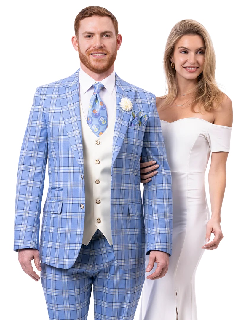 EJ Samuel Blue Single Breasted Suit - 38 Short Jacket+32 Waist Adjustable 28to34)(Height: 5 4 to5 7 )(Neck  15-16.5)S-M)