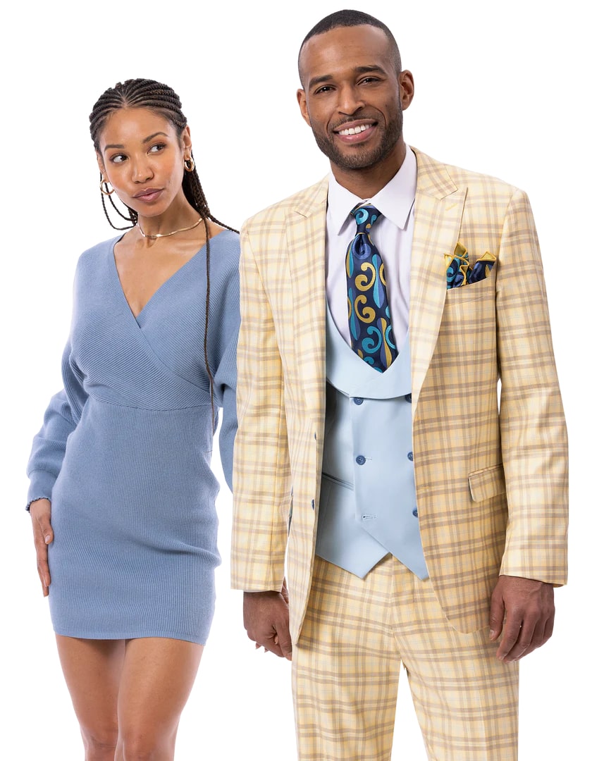 EJ Samuel Tan and Blue Suit - Coat Size 38