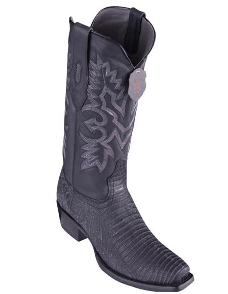 Los Altos Boots Men's Sanded Black Lizard Cowboy Boots 7-Toe - 6.0 Standard / D / Medium
