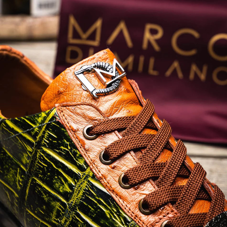 Marco Di Milano Saulo Men's Shoes Green & Cognac Exotic Ostich / Alligator Casual Sneakers - 8