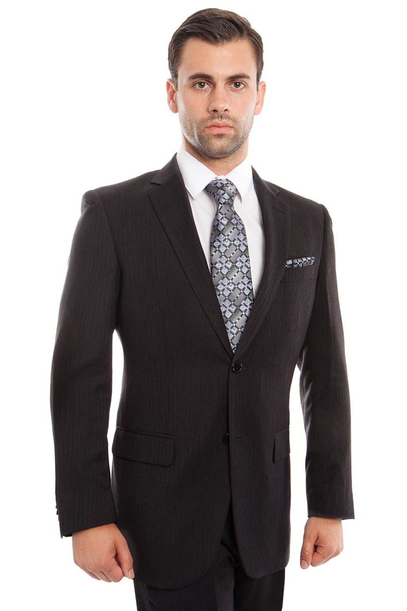 Grey Pinstripe Business Suit for Men - Two Button Micro Tonal Style