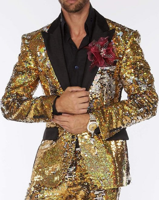 Sequin Tuxedo - Mens Shiny Suit - Stage Flashy Metallic Color Suit  in Color Red - Gold Silver or purple - 38 Long + 32 Waist(Adjust 2" Large and amp 4")