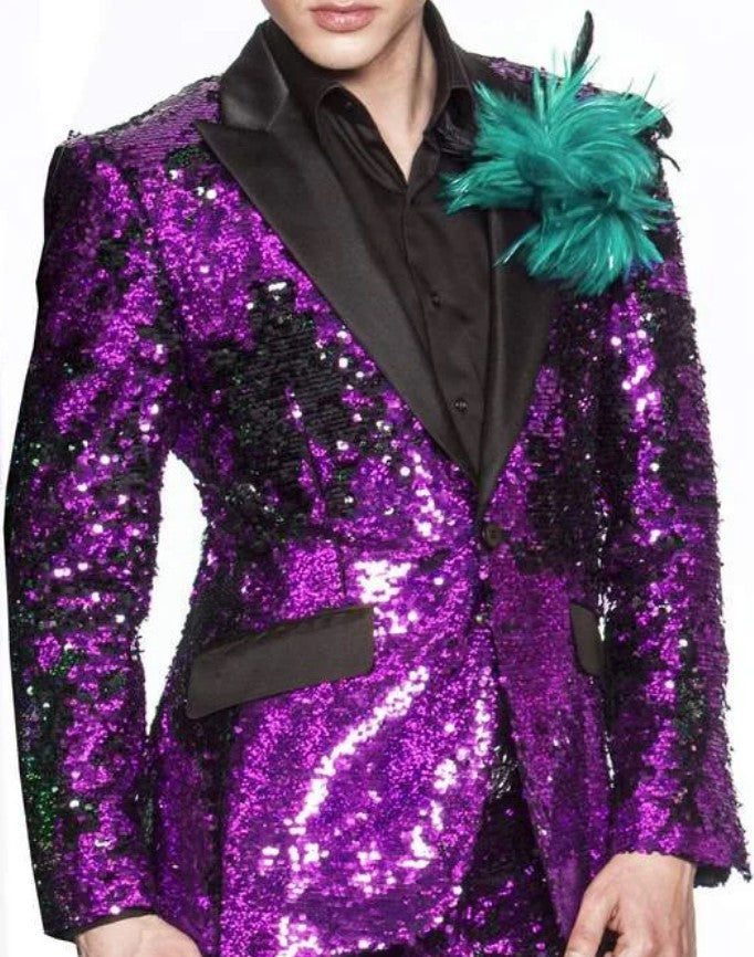 Sequin Tuxedo - Mens Shiny Suit - Stage Flashy Metallic Color Suit  in Color Red - Gold Silver or purple - 38 Long + 32 Waist(Adjust 2" Large and amp 4")