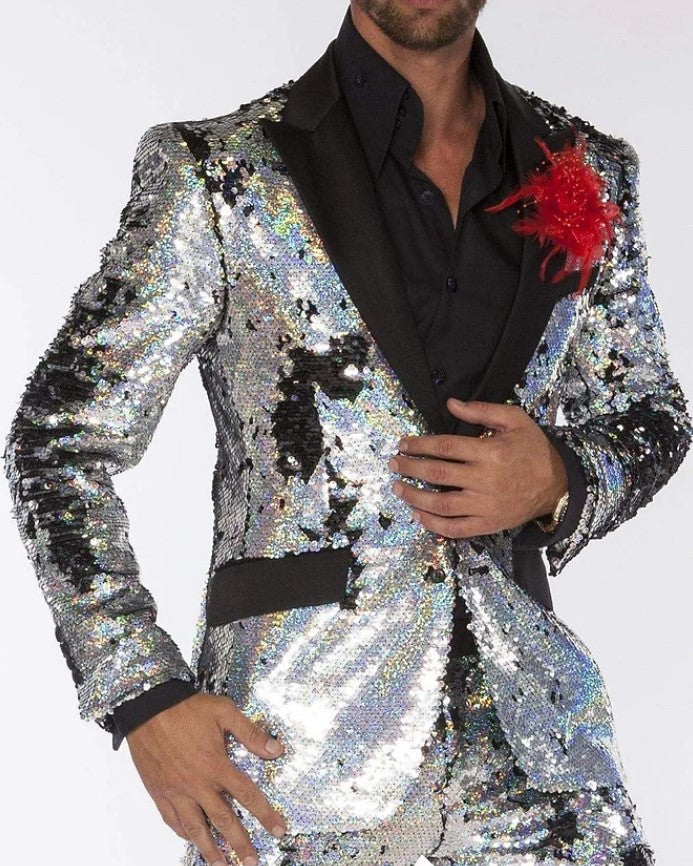 Sequin Tuxedo - Mens Shiny Suit - Stage Flashy Metallic Color Suit  in Color Red - Gold Silver or purple - 38 Long + 32 Waist(Adjust 2" Large and amp 4")
