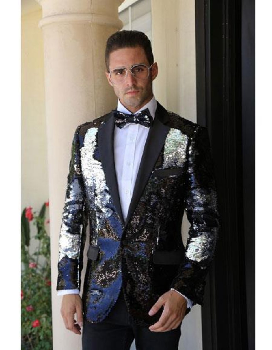 Sequin Tuxedo - Mens Blazer - Black Dinner Jacket - Shiny Tuxedo Jacket - 52 Long