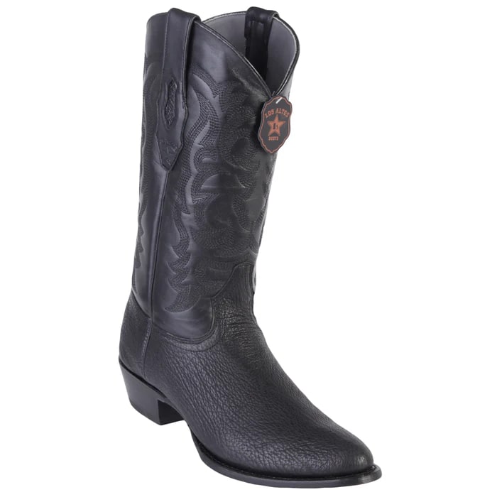 Los Altos Boots - Mens Dress Cowboy Boot - Low Priced Sharkskin Round Toe Cowboy Boots - in Black - 6