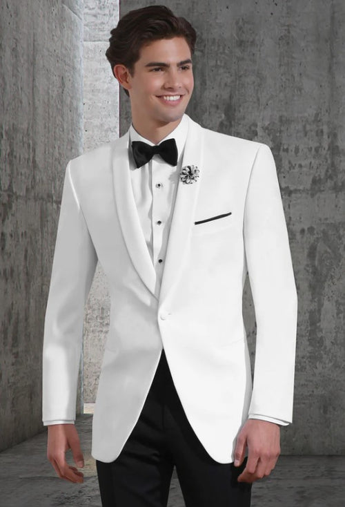 Mens White One Button Shawl Lapel Dinner Jacket