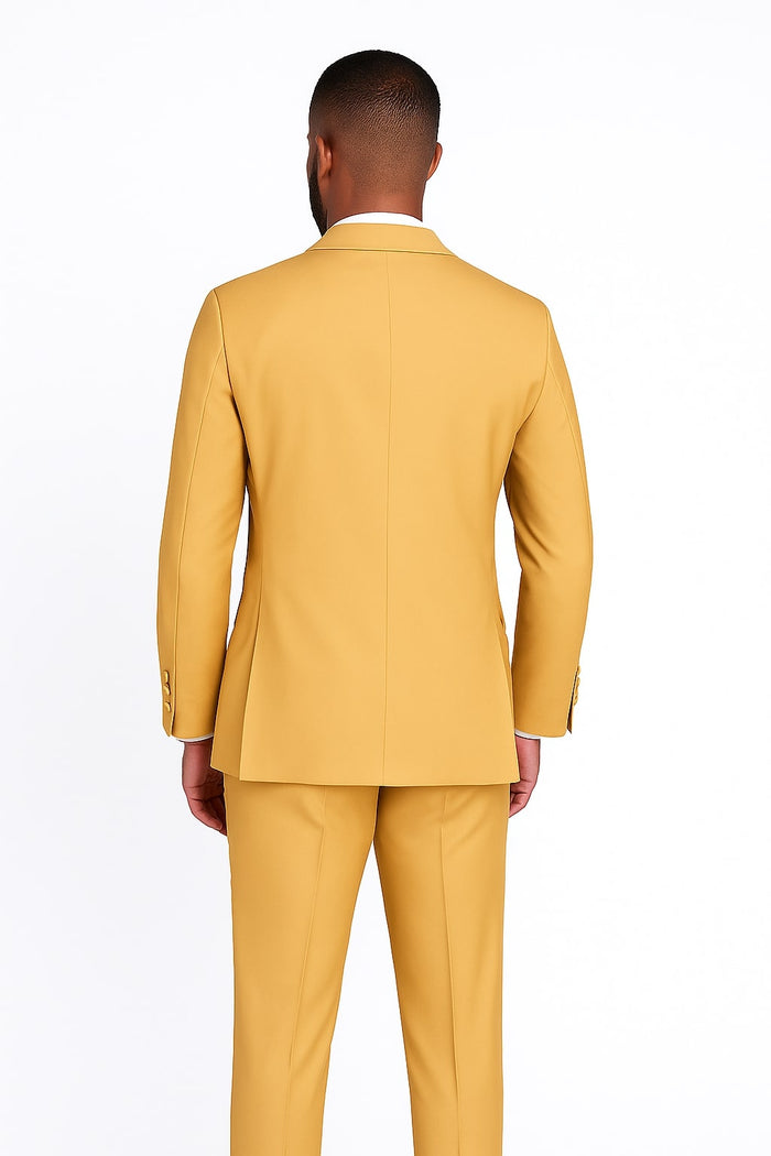 Light Gold Tuxedo Suit for Men â€“ Elegant Two-Piece Wedding and Prom Suit with Satin Shawl Lapel - Mustard Color