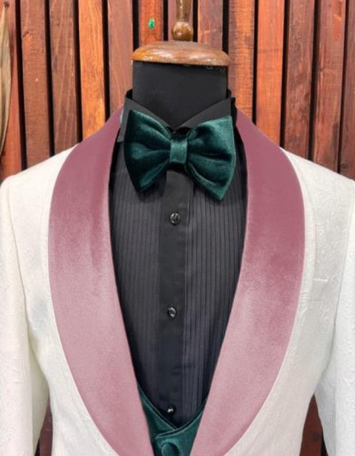 WHITE AND PINK TUXEDO - PROM SUIT (JACKET + PANTS + VEST + BOWTIE PACKAGE
