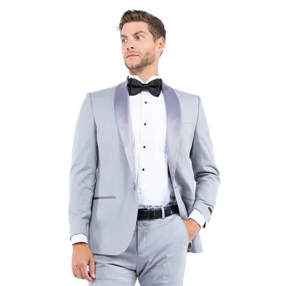 Shawl Collar  Tuxedo Separates Coat, Lt.Grey by ZeGarie