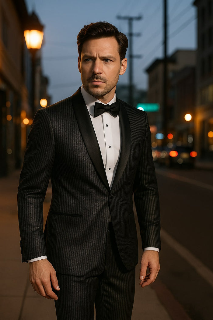 Mens Shiny Black Glitter Tuxedo with Satin Shawl Lapel â€“ Ultra Slim Fit Sparkle Suit for Weddings, Proms & Formal Events