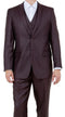 Mens Shiny Burgundy Sharkskin 3 Piece Suit Single Breasted Notch Lapel Suit