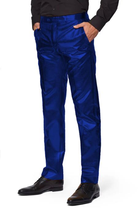 Shiny Royal Blue Suit - Shiny Tuxedo - 38 Short Jacket+32 Waist Adjustable 28to34)(Height: 5 4 to5 7 )(Neck  15-16.5)S-M)
