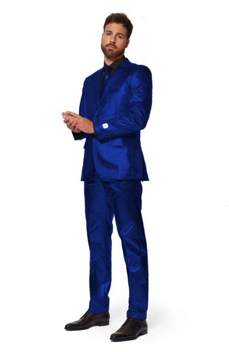 Shiny Royal Blue Suit - Shiny Tuxedo - 38 Short Jacket+32 Waist Adjustable 28to34)(Height: 5 4 to5 7 )(Neck  15-16.5)S-M)